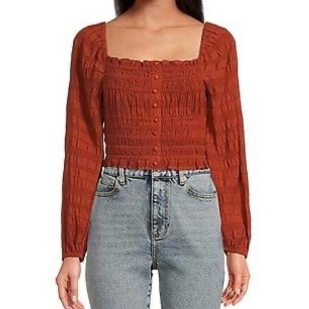 Gianni Bini Rylee Square Neck Long Sleeve Blouse Size L NWT
